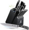 CoquusAid Knife Set, 15 PCS Kitchen Knife Block Sets with Sharpener, 6 Steak Knife Set Serrated with Block, Forged German Stainless Steel Rust Proof Knives, Dishwasher Safe Black, New Beveled Design