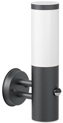 ledscom.de Wandleuchte PORU für außen, IP44, Bewegungsmelder, Edelstahl, anthrazit matt, rund, 1x E27 max. 15W