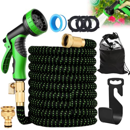 KUWUNG Gartenschlauch Flexibel 15m, Wasserschlauch Flexibel mit 10 Funktions Spray, 50ft Flexible Gartenschläuche mit 3 Lagiger Latex, Flexibler Gartenschlauch Knickfrei mit 3/4 und 1/2 Zoll Adapter