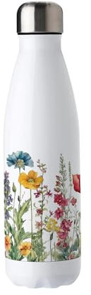 Purely Home Wildflower Meadow Stainless Steel Water Bottle - Colourful Flowers Double Walled 500ml Metal Hot/Cold Drinks Bottle Outdoor Gifts