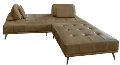 KAWOLA Schlafsofa WIOLO | Daybed mit Hocker in Moosgrün Leder | Sofa 240x110 cm | Couch Bett mit Rücken- und Zierkissen
