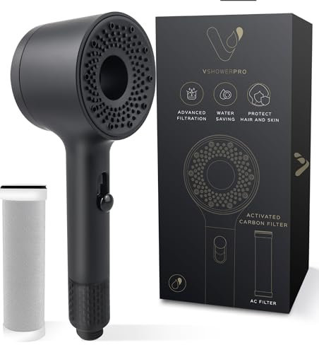 Vshower Pro Filtered Shower Head for Hard Water – High Pressure Showerhead with Filtration – Removes Chlorine, Softens Water,2 Spray Modes,Anti-Clog Nozzles,Prevents Dry Skin & Hair Damage
