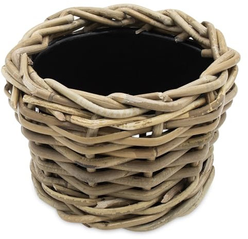 Spetebo Rattan Pflanztopf mit Kunststoff Einsatz - 17 x 14 cm - Garten Deko Blumenkorb Shabby Natur - Drypot Weide Flechtkorb Pflanzen Behälter Blumen Kübel