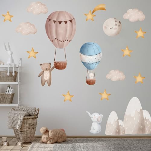 GRAZDesign Wandtattoo Set Heißluftballons, Sterne & Tiere für Babyzimmer & Kinderzimmer