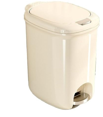 EAZBRIDGE Poubelle à pédale en Plastique Mince de 20 L avec Couvercle pour Salle de Bain, Bureau, Chambre à Coucher, Poubelle Intelligente à pédale, Couleur Beige