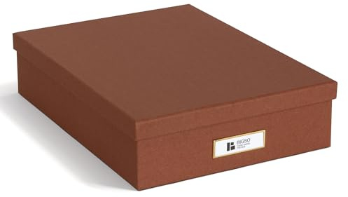 BIGSO OSKAR A4 Document Box - Storage Box with Lid and Handle - Desk Tray for Paper, Brochures & Documents - Shelf Storage Box Made of Fibreboard and Paper - sienna
