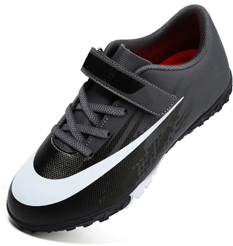 Dhinash Boys Football Boots Kids Astro Turf Trainers Football Shoes Girls Soccer Shoes Teenager Indoor Outdoor Athletics Training Sport Sneakers Unisex Black 6UK