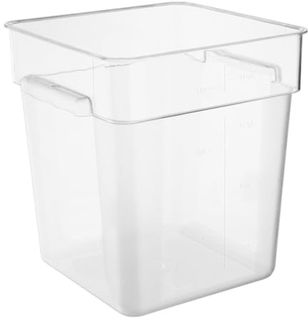 Vogue Hygiplas Polycarbonate Square Storage Container, 15 Ltr | Airtight interlocking lids allow customizable vertical stacking to optimize commercial kitchen storage space.