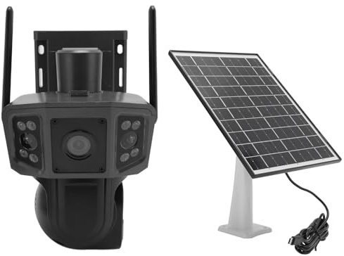 Jectse Telecamere di Sicurezza Solare Outdoor Wireless, Fotocamere WiFi a Batteria Solare da 8 MP a 360 ° per la Sicurezza Domestica con Rilevamento del Movimento AI, Impermeabilizzazione (Versione