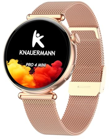 Knauermann PRO 4 MINI (2026) Rund Gold - EKG Gesundheitsuhr Blutdruck, Puls und Blutsauerstoff Messung, Schlafanalyse, Telefonie, IP67, Milanaise Gold