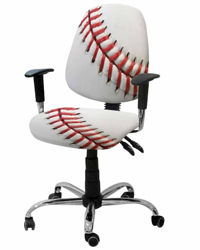 YOKOU Office Chair Covers Stretchable, USA Baseball Red Needle Stripe Elastic Removable Rotating Desk Chair Slipcovers Computer Chair Seat & Back Cover Set Sports White Back