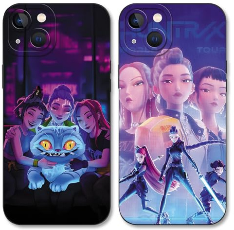 TBNMBGY 2 Stück Schutzhülle für iPhone 13 Hülle 6.1 Zoll, Cartoon AI Hunters Idol Zoey Rumi Mira Korea Musik Kpop Sänger Muster für Mädchen Fans Phone Case Handyhülle Stoßfest TPU Ultra Dünn Cover