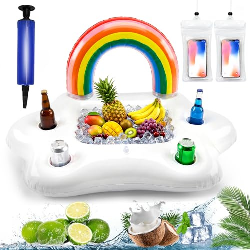 Qivra Inflatable Pool Cup Holder with 2 Cell Phone Water Cover and 1 Air Pump, Inflatable Cup Holder Floating for Summer Pool Party