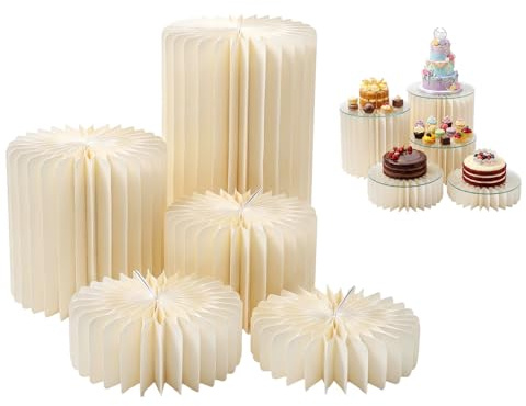 Gohytal 5er Set faltbare Dekosäulen aus Pappe, 10/15/20 cm Mehrstufige Buffet-Erhöhungen aus Acryl Karton Stapelbare Pappzylinder Robust Wiederverwendbar für Hochzeit Geburtstag Party Deko Buffet