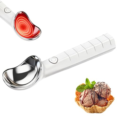 Beheizter Eisportionierer, Wiederaufladbarer Eislöffel Portionierer, Wärmender Eisportionierer Bis zu 70 °C/158 °F, IP65 Wasserdicht Elektrischer Eislöffel Portionierer für Hartes Eis Gelato (Weiß)