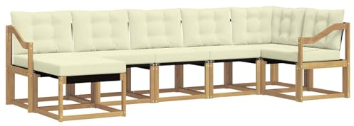 vidaXL Outdoor-Sofagarnitur mit Kissen 7 pcs Weiß und Creme, Moderne Loungemöbel für draußen, wetterfestes Sofa, Bequeme Sitzgelegenheit, minimalistisches Gartenmöbel