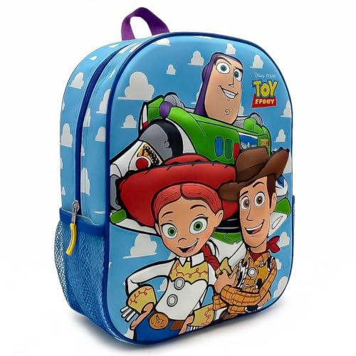 Toy Story 3D Sac à dos d'école pour garçons et filles avec Buzz Lightyear, Woody et Jessie, poche latérale en maille et fermeture éclair, taille unique, idéal pour la maternelle et l'école