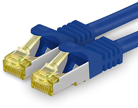 1aTTack.de Cavo di rete Ethernet Lan Cat.7 SFTP spina RJ45 Cat6a doppia schermatura 10000 Mbit/s compatibile con Cat5 Cat6 Cat6a Cat8 per switch Router Modem Patchpanel Blu / 1 pz 1m