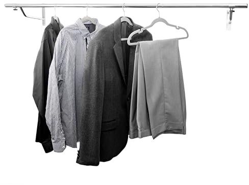 House of Home Heavy Duty Wall Mounted Clothes Rail – 5ft Chrome Hanging Wardrobe Rail. Strong Metal Wall Rail for Clothes Storage & Organisation. Ideal for Coats, Shirts, Jackets & Accessories