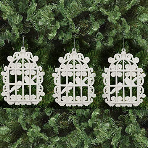 Robelli Ivory White Christmas Tree Hanging Pendant Baubles Decoration Ornaments Bird Cages or Ice Skates (3 x Bird Cages)