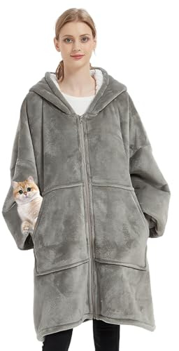 SHUOJIA Übergroße Hoodie Sweatshirt Super Weiche Warme Decke Kapuzenpullover mit Taschen Flanell Gemütliche Riesen-Hoodie Wearable Blanket Geschenk für Erwachsene, Männer, Frauen, Jugendliche