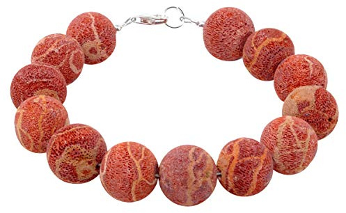 Schmuck Krone Armband aus Natur-Koralle 14mm Kugel mit Poren 925 Silber rot-orange Armschmuck