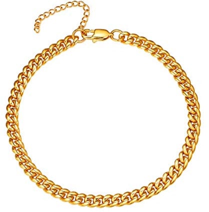 PROSTEEL Unisex Fußkette Klassische 18k vergoldet Panzerkette Fußkettchen 6mm 22+5cm verstellbar Fußband Männer Frauen Jungen Mädchen Sommer Schmuck Accessoire