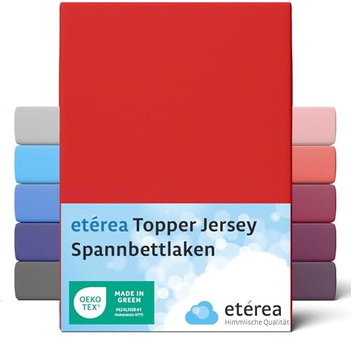 etérea Jersey Topper Spannbettlaken 140x200-160x200 cm Rot für 5-10 cm Steghöhe 100% Baumwolle - Oekotex Spannbetttuch Matratzen Bett Bezug - Bettlaken 140x200cm - 160x200cm Red
