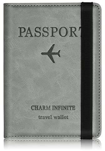 Impfpass Hülle Reisepasshülle, Urlaub Zubehör, Kunstleder Passhülle mit RFID-Blocker, Schutzhülle Tasche für Kreditkarten Damen Herren Reisepass, Ausweis und Reisedokumente,Travel Organizer(Grau)
