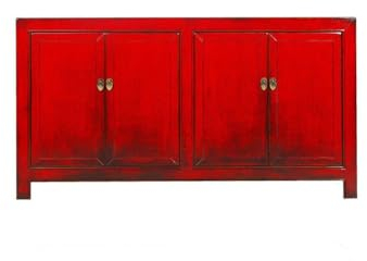 Yajutang chinesisches Sideboard Fernsehtisch Kommode 4 Türen rot