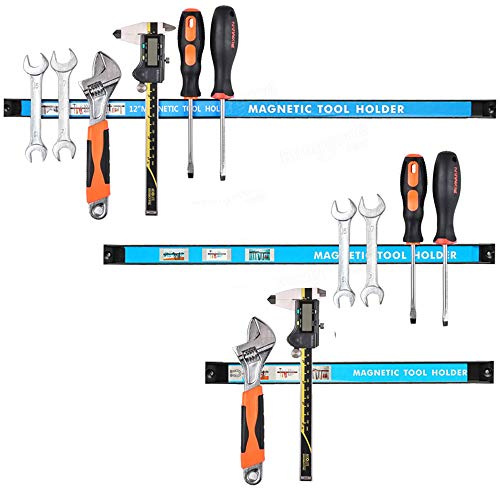 Bakaji Set 3pz Barra Magnetica Portautensili Barre Magnetiche Calamitate da Parete Muro Porta Attrezzi da Lavoro e Coltelli Dimensione 20/30/45 cm Kit di Montaggio Incluso (20-30 - 45 cm)
