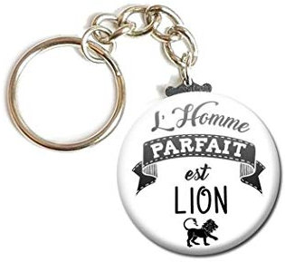 Porte Clés Chaînette 3,8 centimètres L'Homme parfait est Lion Idée Cadeau Accessoire Anniversaire Noël Remerciement Fête Astrologie Signe Zodiaque