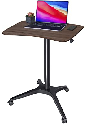 HAOOAH Pneumatischer höhenverstellbarer Schreibtisch, Laptop-Ständer, mobiles Podium, tragbares Rednerpult für Zuhause, Büro und Klassenzimmer, 66 cm 48,3 Plattform (70,6 bis 114,8 Höhe), Weiß (Braun)