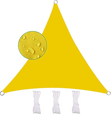 MEEYI Sonnensegel 2.4X2.4X2.4m Sonnenschutzsegel 95% Beschattung UV Schutz Wetterschutz Wasserabweisend Windschutz & Tear Resistant Sonnenschutz Für Garten Terrasse Carport, Gelb