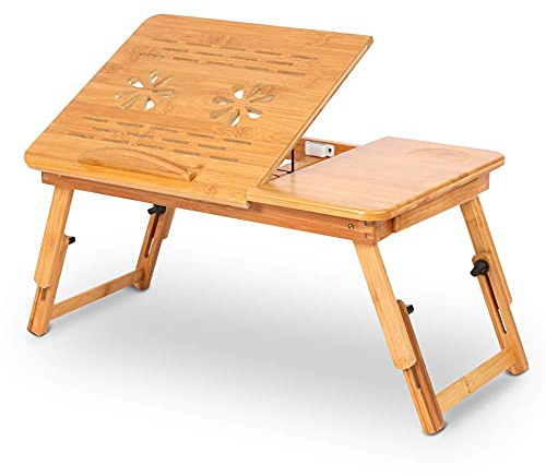 Table pour Ordinateur Portable avec tiroir supérieur inclinable Table de Petit Déjeuner Et de Pliable Dessin Table de Lit pour Surf, Lecture, écriture, Gaming
