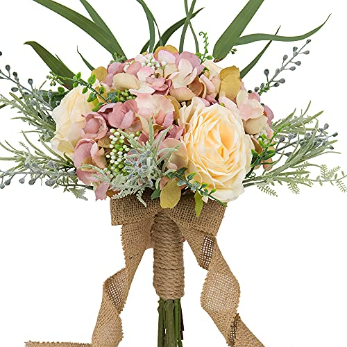 LESING Brautsträuße aus künstlichem Hyarangea-Rosenstrauß, handgefertigt, romantisch, Hochzeitssträuße für Braut, Brautjungfer, mit Blumen, 32,5 cm (Blumenstrauß, Hortenrosa)