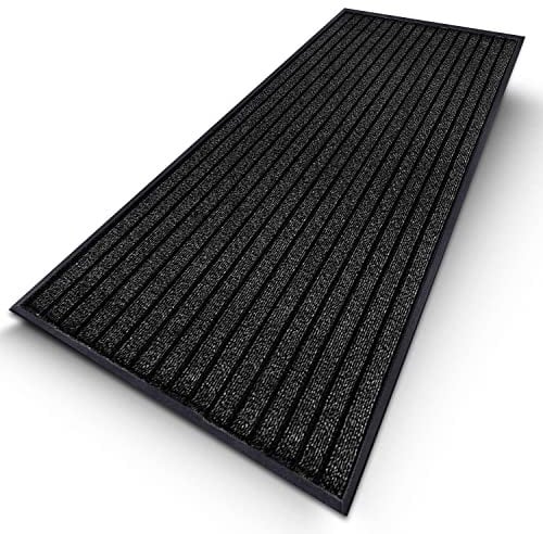 Waterproof Door Mats Outdoor Rug Stop Slip - Strong PVC Rubber Backed Floor Mats Anti Slip Washable Runner Rug for Hallways Hall Entrance Back Front Door (Black, 80 x 300 cm - Long Runner)