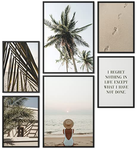 Papierschmiede® Mood Poster Set Coco Beach, Bilder Wohnzimmer Deko Schlafzimmer, 2x DIN A4 und 4x DIN A5, Palmen Strand Beige Grün - Wandposter ohne Rahmen