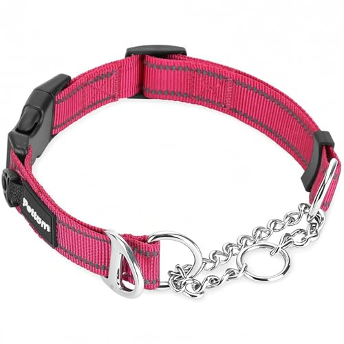 PETTOM Zugstopp-Hundehalsband mit Sicherheitsschloss | Nylon, verstellbar, reflektierend, atmungsaktiv, leicht anzulegen, robust, für kleine, mittlere & große Hunde
