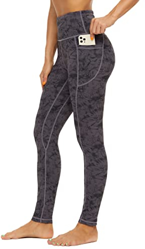 AMYTIS Damen Sport Leggings Yogahose High Waist mit Taschen Fitness Stretch Blickdicht Lang Gym Handytasche, Dark Grey, L
