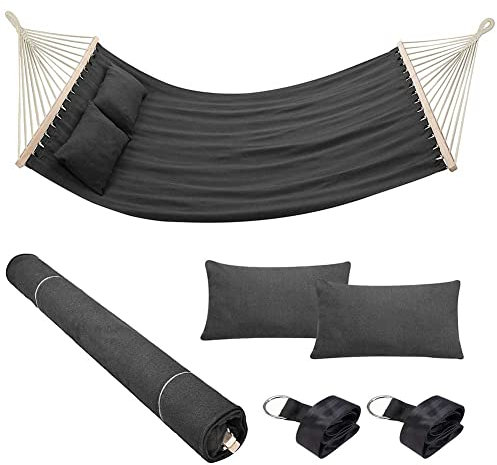 Bakaji Amaca da Giardino Doppia 2 Posti 232 x 148 cm Barre Trasversali in Legno Rivestimento in Poli Cotone con 2 Cuscini e Cinghie Design Moderno Per Giardino Terrazzo Campeggio (Antracite)