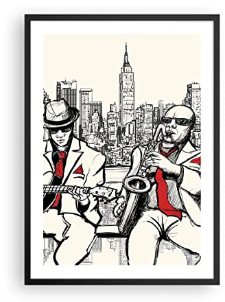 Wandposter Art Prints 50x70cm Poster Schwarzrahmen Jazz Musik Musiker Küche Wanddeko Bild Wand Kunstdruck Deko Wandbilder Dekoration Wohnzimmer Schlafzimmer Modern Wall Art Decor - P2BPA50x70-3599