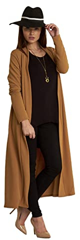 Fashion Star Womens Floaty Casual Waterfall Long Sleeves Open Front Duster Coat Maxi Long Cardigan Cardigan Camel M/L (UK 12/14)
