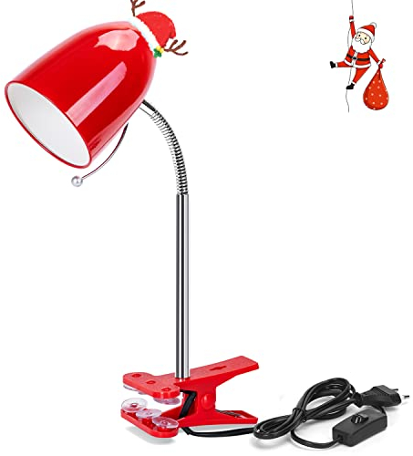 Aigostar Lampada da Lettura con Clip, Lampada da Scrivania Vintage con Clip, Lampadina Non Inclusa, Compatibile con Lampadine Modello E27, con Cavo da 153 cm, Rosso