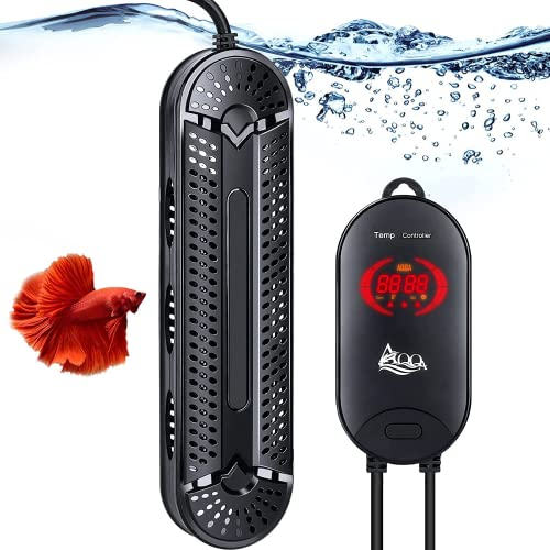 AQQA Aquarium Heater 500W 800W Submersible Fish Tank Heater with Double Explosion-Proof Quartz Tubes and External LED Display Controller for Marine Saltwater and Freshwater (800W)