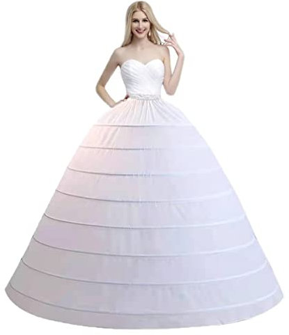 Hoseirty Damen 8 Reifen Super Puffy Petticoat Half Slip Rock Bodenlang Unterrock für Hochzeit Ball Quinceanera Kleid, weiß, One size