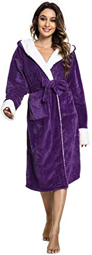 CMTOP Accappatoio Donna Adulti Uomo Vestaglia Invernale con Cappuccio Super Soft Fleece Accappatoio Felpa con Cappuccio Loungewear e Abbigliamento da Notte
