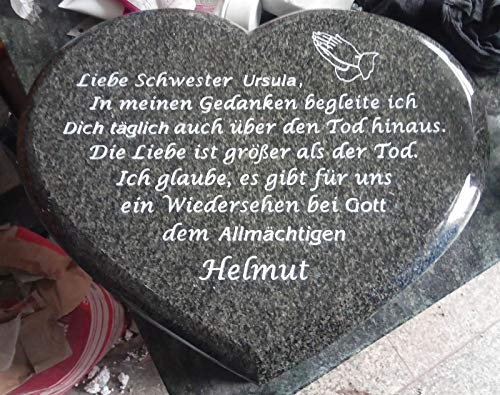 designgrab NeroL105-50x40x12 cm Liegestein Grabherz aus Granit Nero Impala inkl. Beschriftung von Vor- und Nachname sowie Geburts- und Sterbedatum