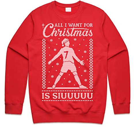 Sanfran Clothing All I Want for Christmas is Siuu Xmas Sweatshirt Ronaldo Siu Portugal Football World Cup Jumper Sweater Large/Red