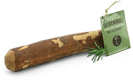 Nosli Holzknochen für Hunde mit Olivenöl • Hochwertiges Olivenholz Kauknochen Hundespielzeug • Zahnpflege-Kaustab • Kaustock Holz • L 221-450g